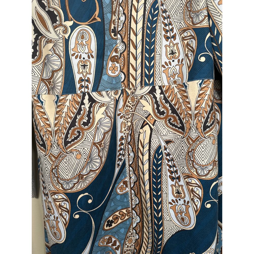 Chicos Baroque-Printed Cardigan Size 1 M Long Open Stretch Paisley Faux Suede - Picture 7 of 11